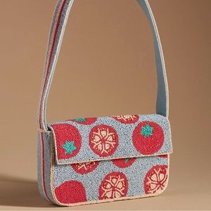 Anthropologie Blue and Red Beaded Fiona Shoulder Bag